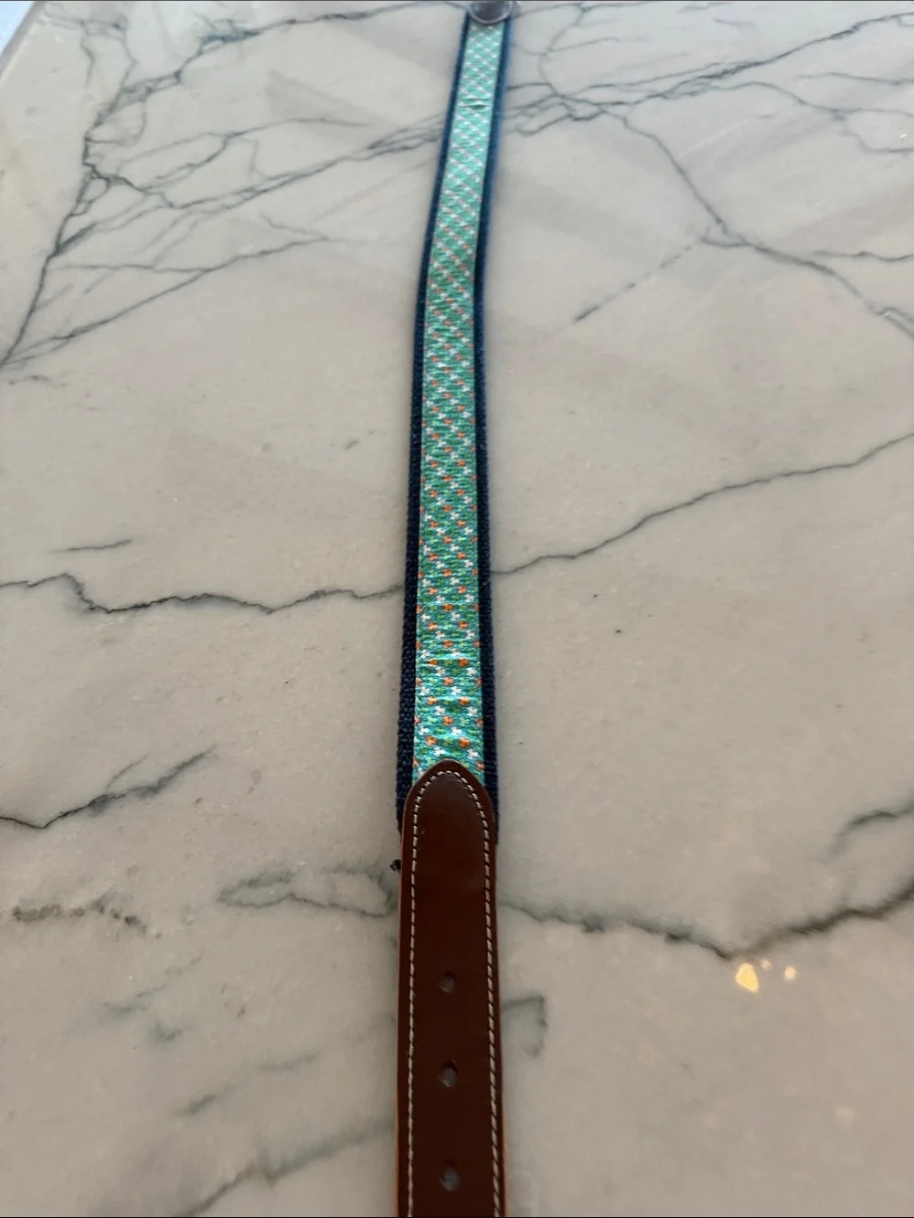 Vineyard Vines Navy Shamrock Belt with Blue, Green & Orange Printed Strip